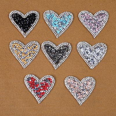 China 3D Heart Design Fix Rhinestone Running Colorful Hot Iron On Patch Badges For Decoration for sale