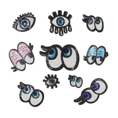 China good quality 3D colorful decorative sequin eye shape hoodie patches for sale