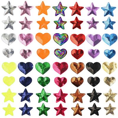 China New Arrival 14 Colors Two Sizes Handmade Iron On Heart Star Sequin Patches For Clothes Bag Hat for sale