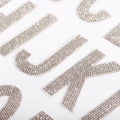 China Size 7.5cm Handmade Iron On Crystal Color Rhinestone Pattern Letter Patches For Clothes for sale