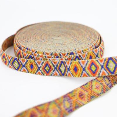 China 100% Customized Width Polyester Jacquard National Woven Sustainable Webbing Elastic Jacquard Elastic Webbing Ribbon for sale