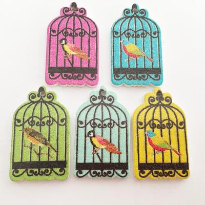 China Sustainable Diy Button Customized 2 Hole Colorful Birdcage Design Wooden Diy Button For Kids Diy Button For Kids for sale