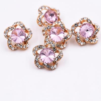 China /Dry Nickel Free Cleaner Crystal Button In Stock Flower Shape Crystal Metal Alloy 18mm Decorative Clear Rhinestone Buttons For Clothing for sale