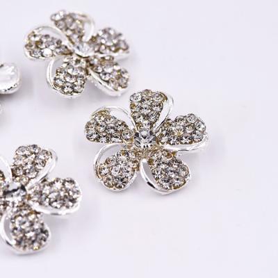 China /Dry Nickel Free Cleaning Clear Crystal Metal Slivery Alloy 25mm Rhinestone Flower Button In Stock Decorative Buttons For Clothing for sale