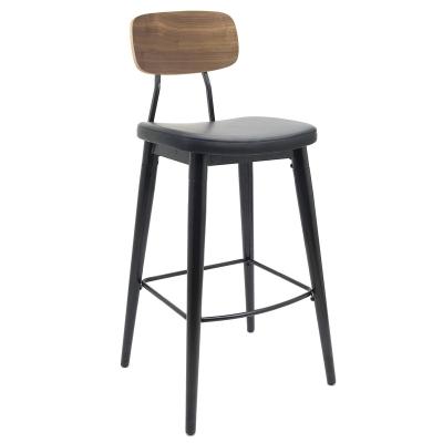 China Retro Bar Height Stool Leisure Metal Indoor Bar Stools With Cushion PU Leather Bar Height Chair With Footrest Commercial Use Bar Stools With Back for sale