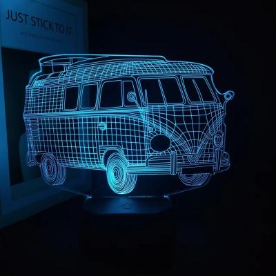 China Automotive Acrylic Color Changing Bus Shape LED Kids Room Lighting Led Lamp 3D Night Light For Boys Birthday Gift for sale