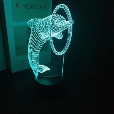 China Modern Custom Creative Dolphin Acrylic Decoration Luminous 3D Pattern Led Night Lamp Kids Gift for sale