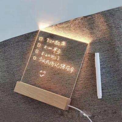 China Modern Creative 3D Led Night Light Acrylic Note Message Lamp With Erasable Marker Rewritable Note for sale