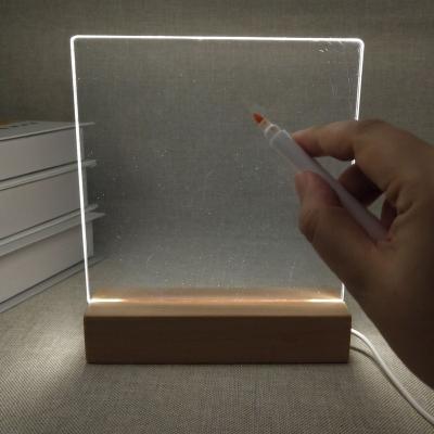 China Modern Factory Made Lamp Wood Base with 3D Acrylic Rewritable Blank Note Board and Erasable Marker for sale