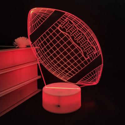 China Modern Color Changing Rugby Shape Acrylic Decoration Lighting 3D Led Night Lamp For Boys Birthday Gift for sale