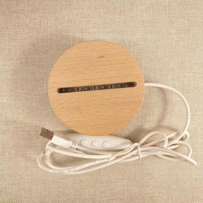 China Worldwide Base 3d Chinese Wooden Round Lamp Led Night Light Log Base For Lamp Acrylic USB Cable for sale