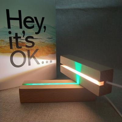 China Modern 3D Lamp Night Light Led Illumination Lamp Base Light Solid Wood Stand For Acrylic Plate for sale