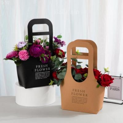 China ODM Basket Shape Cardboard Gift Bags 31x10x41CM Kraft Paper Flower Bags for sale