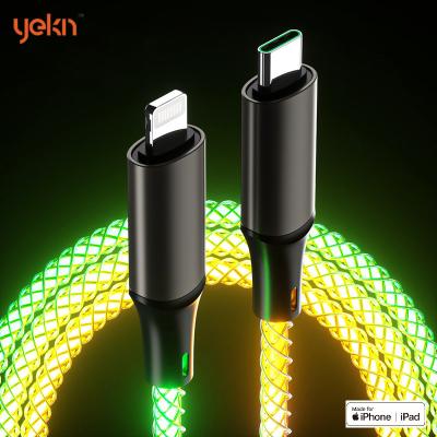 China IOS Yellowknife Wholesale MFi Certified Fast Charging 3ft/6ft Light Up USB Type-C flowing light cable Data Charging Cable For iPhone for sale