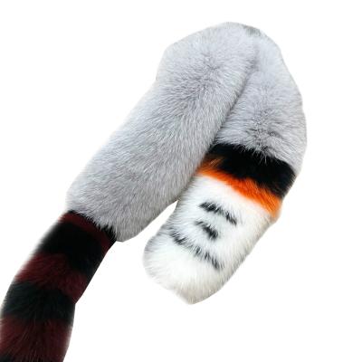 China Fox Fur Tailed Scarf Fashion Design Women Luxury Genuine Fox Fur Scarf With Tail for sale