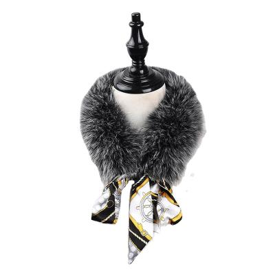 China Soft Girls Real Fox Fur Scarf With Ribbon Women Short Scarf Genuine Fox Fur Collar for sale