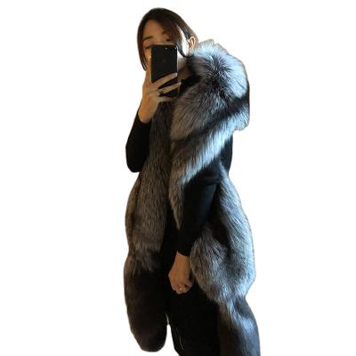 China Fox Scarf With Tails Unisex Luxury Whole Natural Genuine Fox Skin Long Stole With Tails for sale