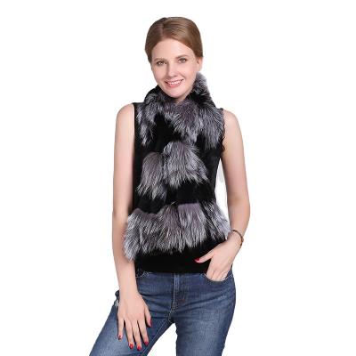 China Long Natural Fox Fur Scarf Patchwork With Rex Rabbit Fur Stripped Natural Fluffy Fur Winer Scarf for sale