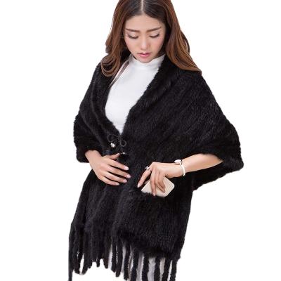 China Real Natural Fox Fur Mink Fur Shawl Hand Knitted Mink Fur Cape Fashion Poncho for sale