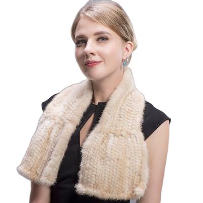 China Real Mink Fur Scarf Fashion Mink Collar Neck Warmer Luxury Hand Knitted High Quality High Quality for sale