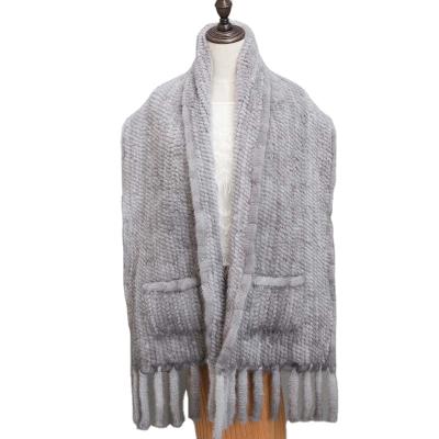 China High Quality Long Knit Authentic Mink Fur Scarf Shawl for sale