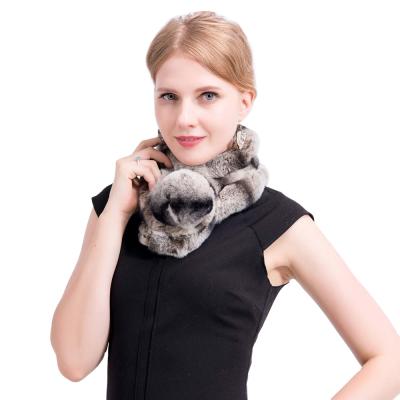 China Scarf With Ball Women Collar Scarf Chinchilla Rex Rabbit Fur Scarf With Ball for sale