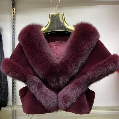 China MWfur Genuine Rex Rabbit Fur and Fox Fur Short Real Fur Coat Women Fashion Real Fox Fur Luxury Rex Rabbit Cape Balanced for Women for sale