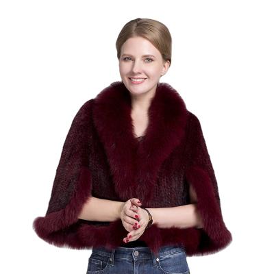 China Natural Mink Fur Cape Luxury Women Poncho With Fox Fur Collar Jacket White Wedding Jackets for sale