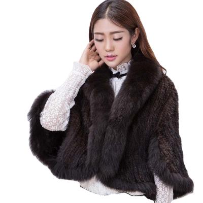 China Real Mink Fur Hand Knitted Women's Mink Fur Cape Fox Fur Luxury Balanced for sale