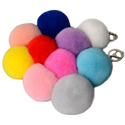 China Fashion Key Chain Colorful Fur Ball Lovely Real Rex Rabbit Fur Pompoms Genuine Keychain For Bag Charm Promotion Gift for sale