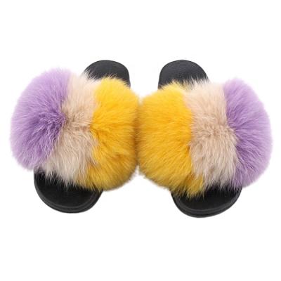 China Factory Direct Sale Winter Waterproof Women Real Fox Fur Slippers Soft Fox Fur Slides Shoes for sale