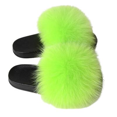 China Multi Colors Women Indoor Flat Soles Anti-slippery Shoes Winter Real Fox Fur Slippers for sale