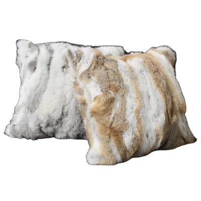 China Non-Toxic Home Decoration Tile Patchwork Real Rabbit Fur Cushion And Pillow Covers Both Sides Fur for sale