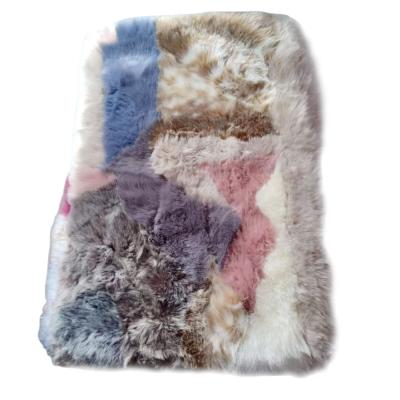 China Stain Resistant Anti Slip Fur Mat Patchwork Multi Color Artificial Fur Fluffy Blanket For Bedroom Colorful Fur Cushion for sale