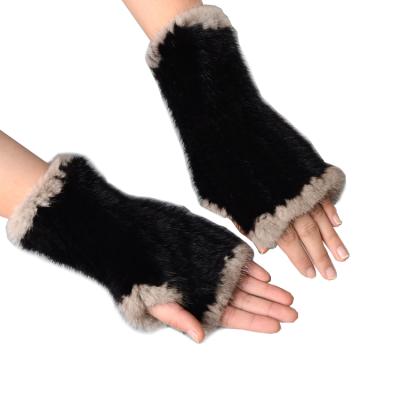 China Warm Hand Knitted Fingerless Mittens Mink Fur Gloves For Women Natural Real Fur Hand Warmer Winter Fashion for sale