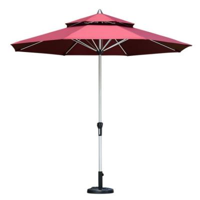 China Wholesale Outdoor Beach Long Handled Umbrella 2.7 Meters Diameter Double Pillar Yard Roof Crank Operated Sun Umbrella Shade for sale