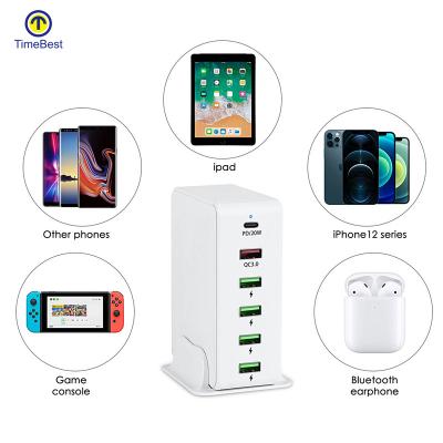 China PD20W+ QC3.0+4 USB Universal Left Wall Home Office Mobile Phone USB Mutil EU Plug EU Plug USB Charger for sale