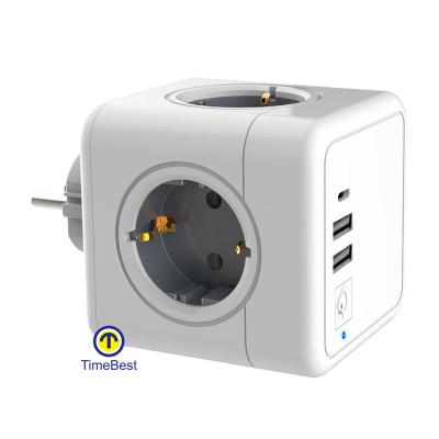 China 2022 Residential / General Purpose Multi Plug Cube Socket With USB Port Europe Power Strip Electrical Adapter With Surge Protect for sale