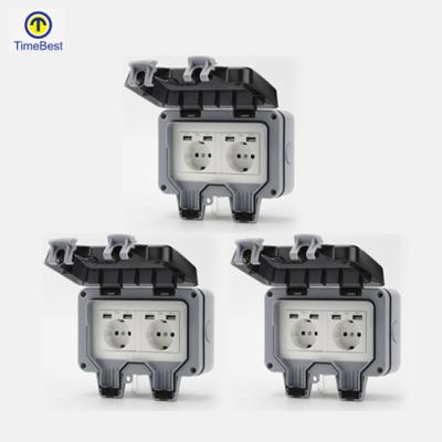 China German residential/multi-purpose waterproof electrical box and wall sockets outlet two double outlet two strip socket waterproof switch covers box for sale