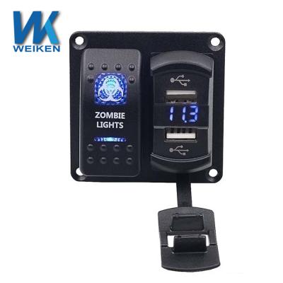 China Hot sale ABS light led boat switch panel 5PIN lamp switch 2 double usb with a voltmeter for sale