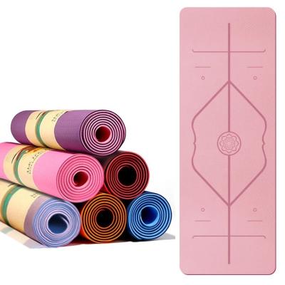 China Wholesale Durable Double Side Fitness Logo 6mm Natural Rubber Band Custom Yoga Mat High Quality With Stance Line for sale