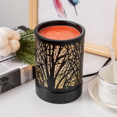 China Metal Wax Melts Candle Warmer Classic Black Metal Forest Design Fragrance Oil Warmer Lamp for sale