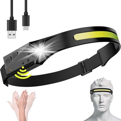 China ABS New 230 Led Headlight High Beem Led Usb Headband Headlight Light Charging Headlamp With Cob Strip Headlamp For Hunting Camping for sale