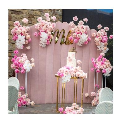 China Wedding Acrylic Round Wedding Backdrop Decoration Velvet Fabric Pink Backdrop for sale