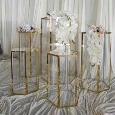 China 2021 Latest Wedding Design Wedding Decoration Furniture Flower Stand Gold Metal Pedestals for sale