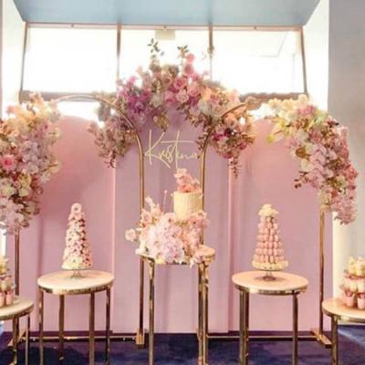 China Wedding Stunning Baby Shower Decor Gold Stainless Steel Circle Dessert Cake Display Wedding Table Pedestals for sale