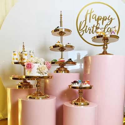 China Luxury 3 Tier Gold Modern Birthday Cake Stand Luxury Wedding Set Cake Stand Gold Metal for sale