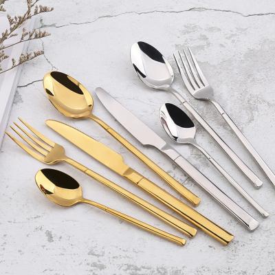 China Unique Disposable Flatware Gold Plated Silverware 24pcs Stainless Steel Pvd Flatware Bulk Gold Set for sale