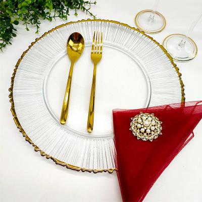 China Disposable White Gold Rim Glass Dinner Plates Wedding for sale