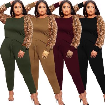 China Fashion Contrast Print Leopard Size Casual Two Piece Set Plus Color Plus Size Women Clothing Sets for sale